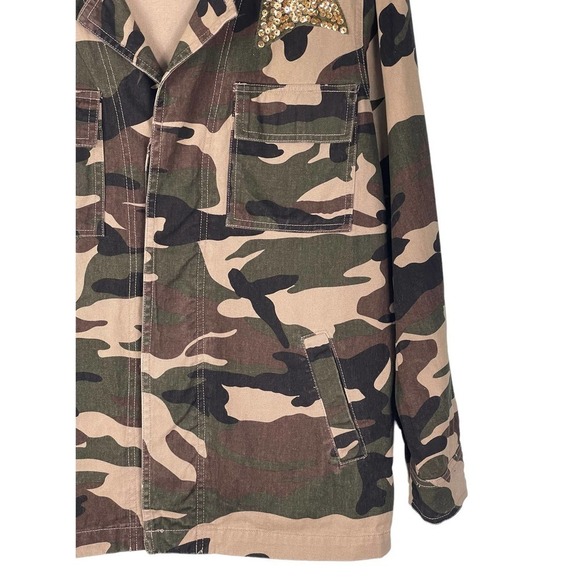 Ellison Glam Fighter Camo Jacket Medium Sequin Stars Military Style - Picture 5 of 12